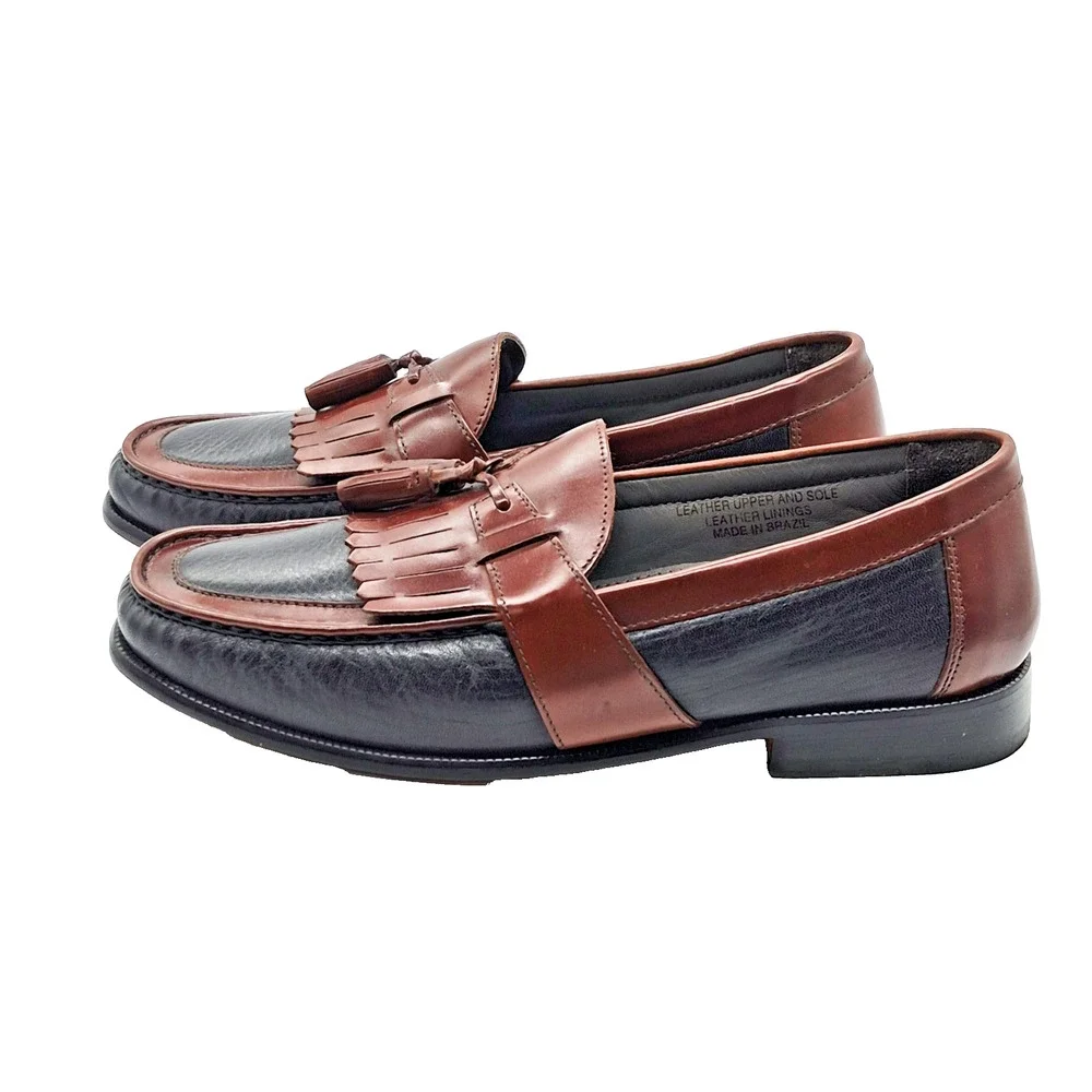Florsheim Men's 9.5 D Two Tone Black & Brown Leather Kiltie Tassel Loafers Shoes